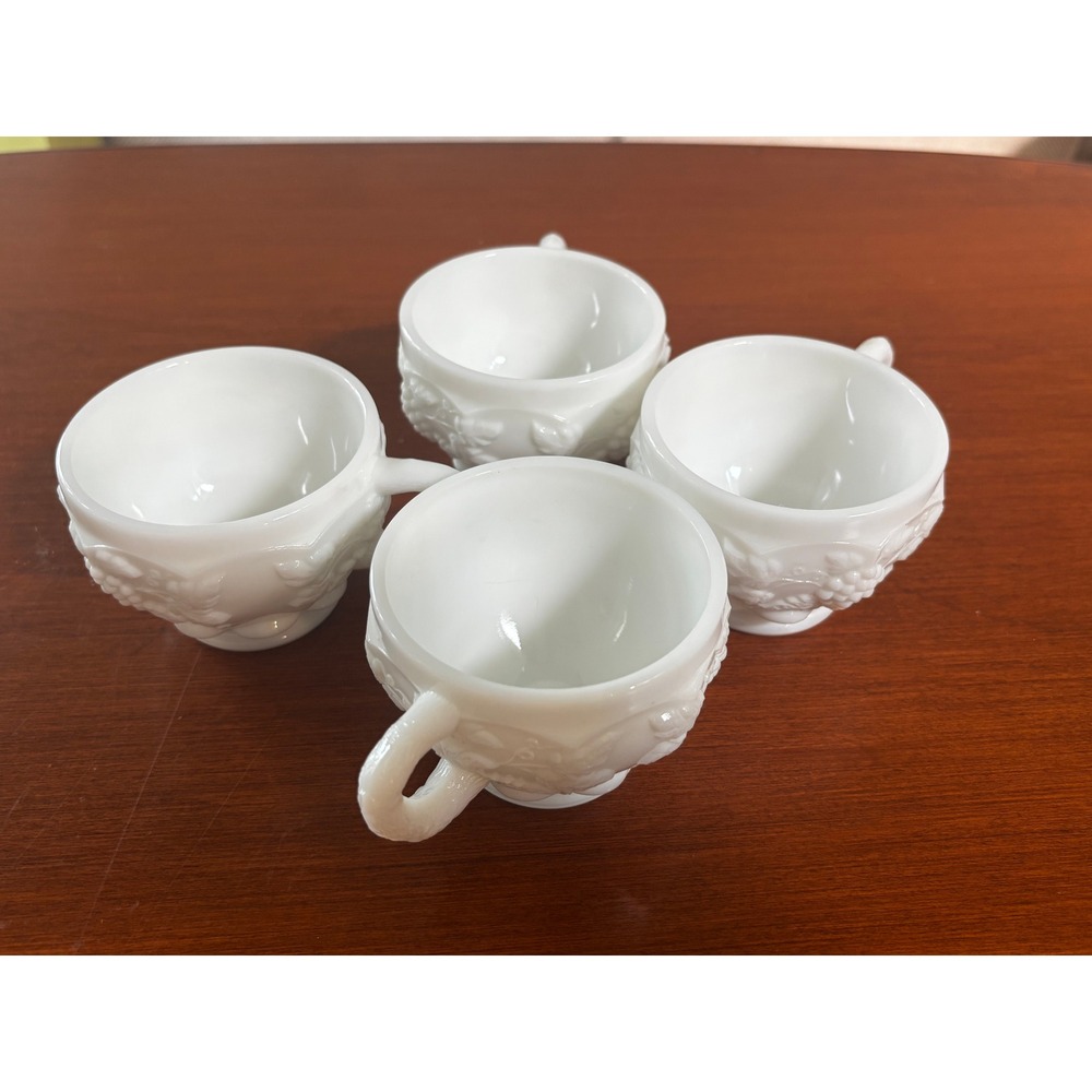 Vintage Westmoreland Milk Glass Harvest Grape Punch Cups Set of 4 White Footed